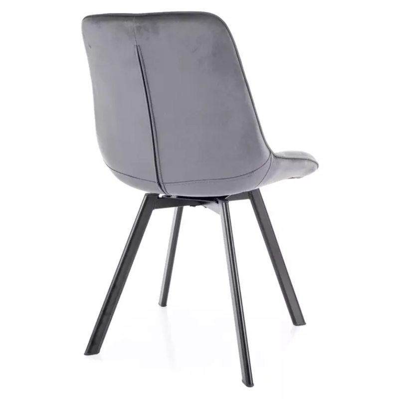 Chaise LOUPI velours gris matelassé avec piètement noir mat contemporain