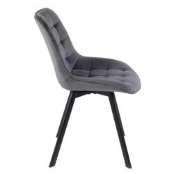 Chaise LOUPI velours gris matelassé avec piètement noir mat contemporain