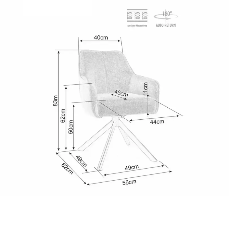 Chaise beige pivotante tissu avec assise à ressorts ensachés NANO