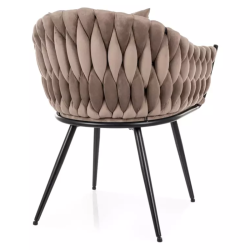 Chaise dossier matelassé velours beige avec coussin décoratif NANSY