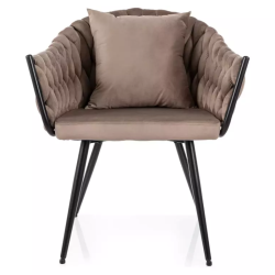 Chaise dossier matelassé velours beige avec coussin décoratif NANSY