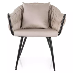 Chaise cocon velours beige dossier matelassé et coussin déco inclus NANSY