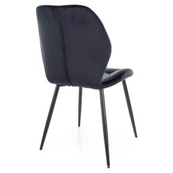Chaise en velours noir design géométrique et pieds métal noir mat moderne ROCKAY