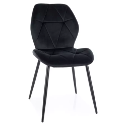 Chaise en velours noir design géométrique et pieds métal noir mat moderne ROCKAY