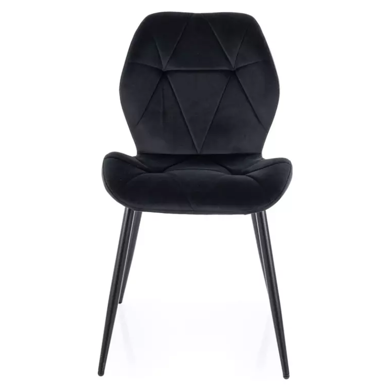Chaise en velours noir design géométrique et pieds métal noir mat moderne ROCKAY