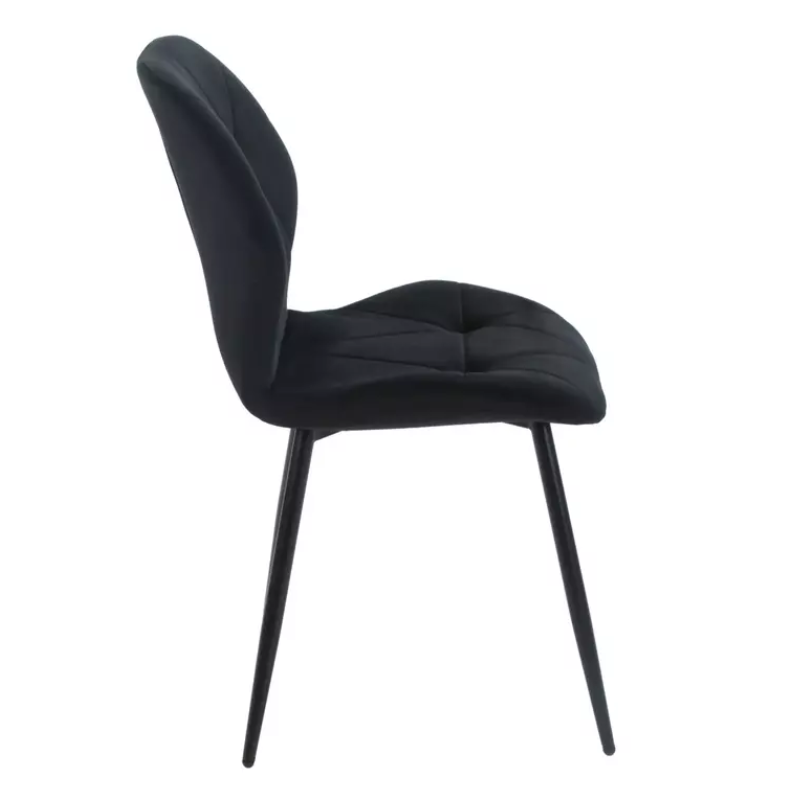 Chaise en velours noir design géométrique et pieds métal noir mat moderne ROCKAY