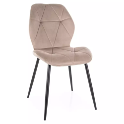 Chaise velours beige et structure métal noir mat avec dossier matelassé ROCKAY