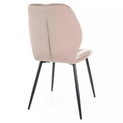 Chaise velours beige et structure métal noir mat avec dossier matelassé ROCKAY