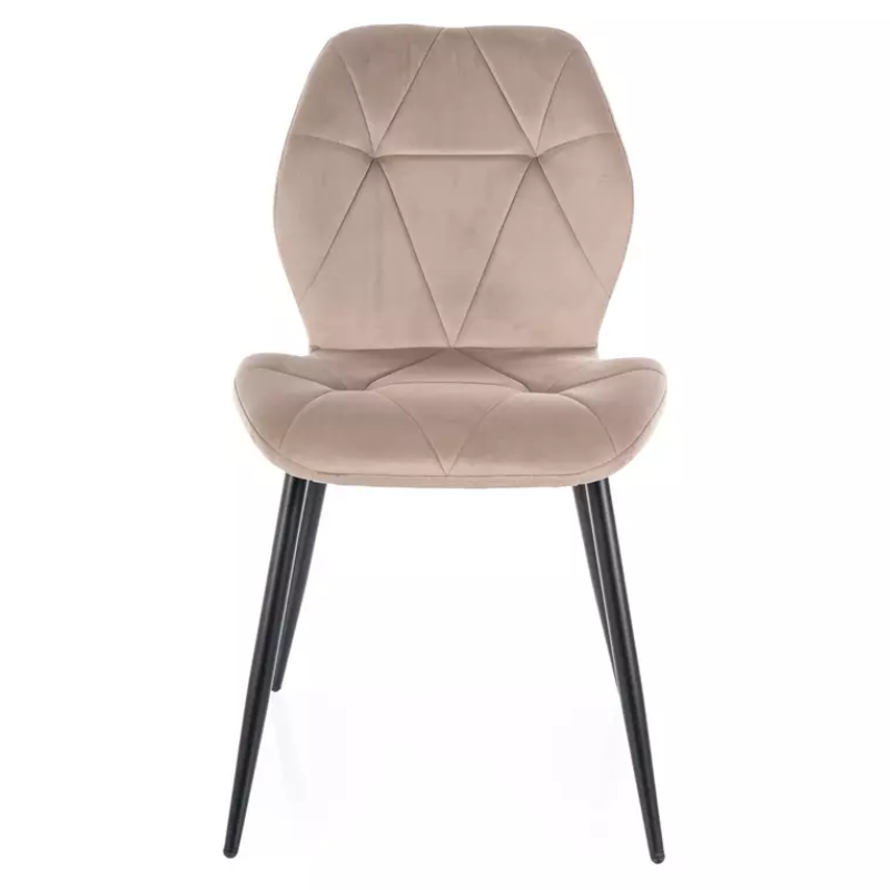 Chaise velours beige et structure métal noir mat avec dossier matelassé ROCKAY