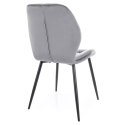 Chaise ROCKAY en velours gris et métal noir mat avec assise capitonnée graphique chic