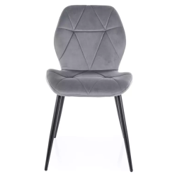 Chaise ROCKAY en velours gris et métal noir mat avec assise capitonnée graphique chic