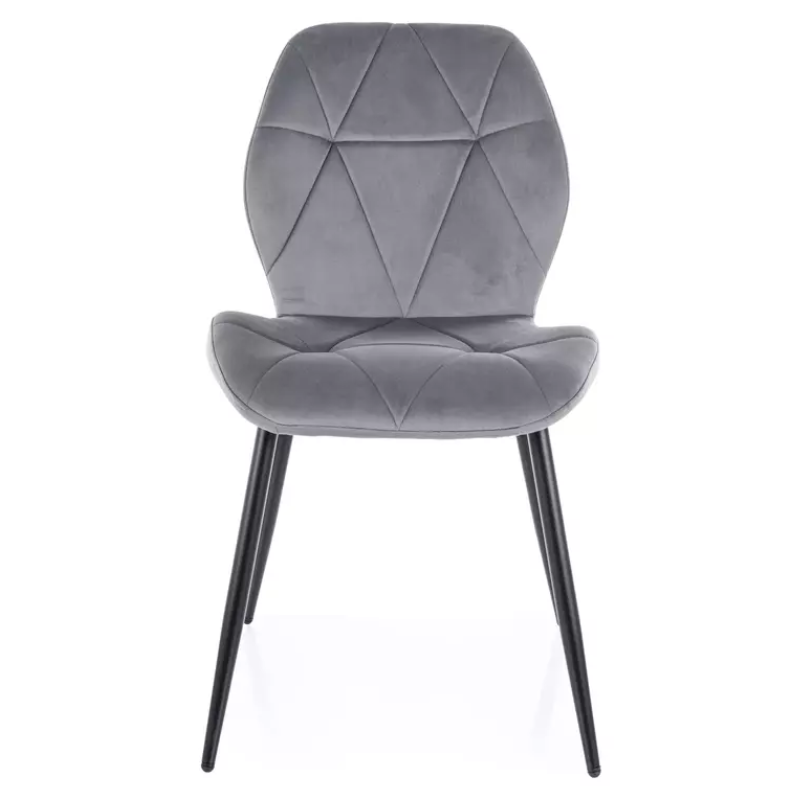 Chaise ROCKAY en velours gris et métal noir mat avec assise capitonnée graphique chic