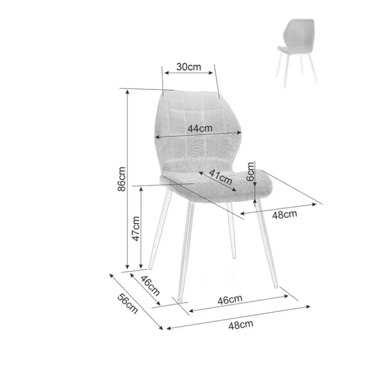 Chaise ROCKAY en velours gris et métal noir mat avec assise capitonnée graphique chic
