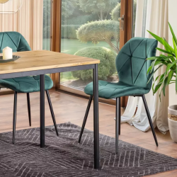 Chaise ROCKAY velours vert dossier graphique et structure métal noir