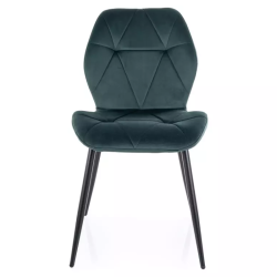 Chaise ROCKAY velours vert dossier graphique et structure métal noir