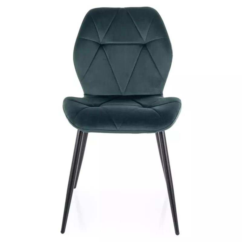 Chaise ROCKAY velours vert dossier graphique et structure métal noir
