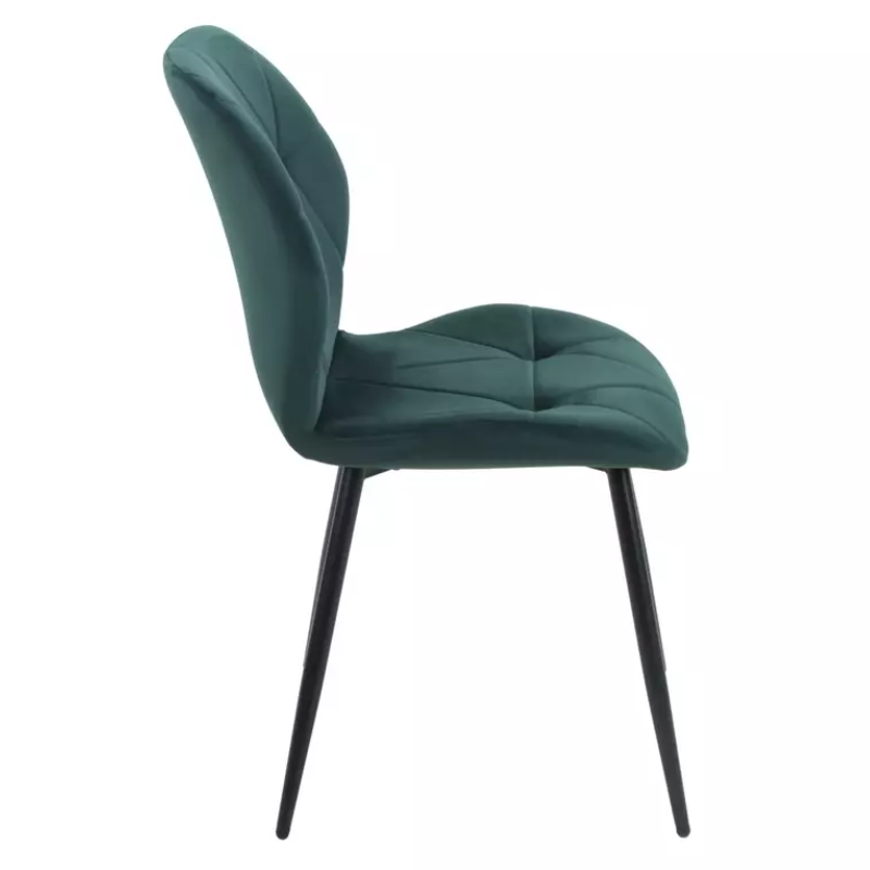 Chaise ROCKAY velours vert dossier graphique et structure métal noir