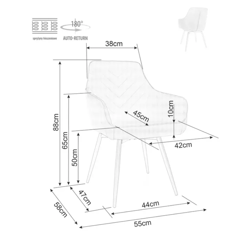 Chaise beige pivotante avec retour automatique et tissu FILIPE, pieds noir