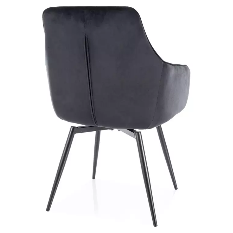 Chaise velours noir avec retour automatique et piètement métal FLOUTE