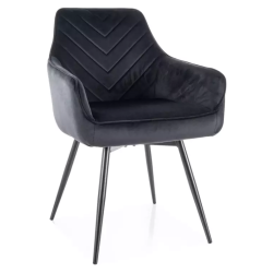 Chaise velours noir avec retour automatique et piètement métal FLOUTE