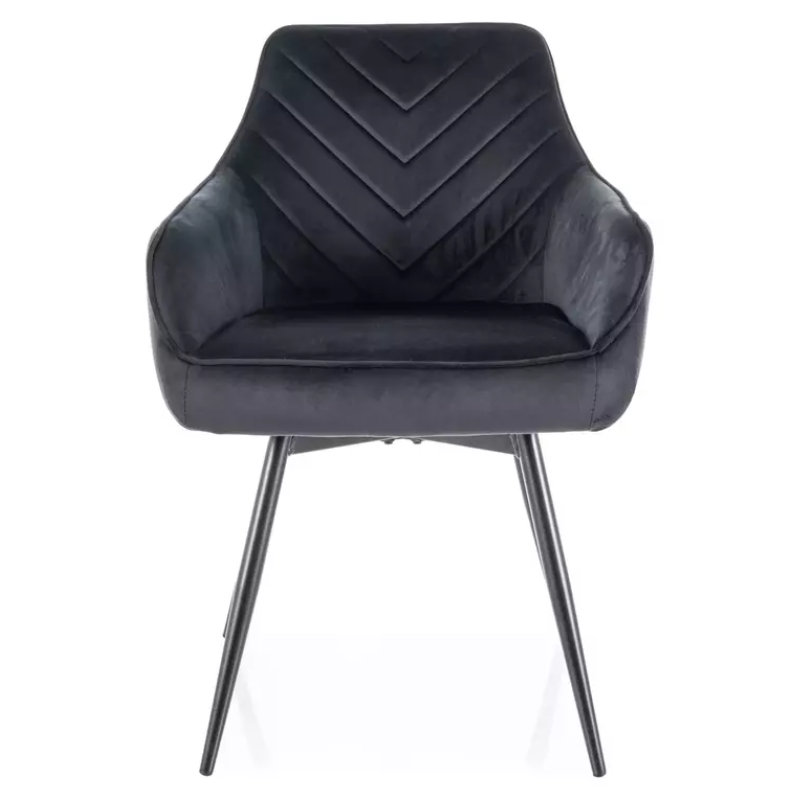 Chaise velours noir avec retour automatique et piètement métal FLOUTE