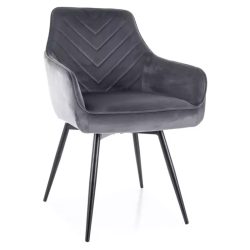 Chaise velours gris avec retour automatique et pieds métal FLOUTE