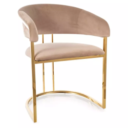 Chaise en velours beige avec structure dorée moderne en acier inoxydable TANGY