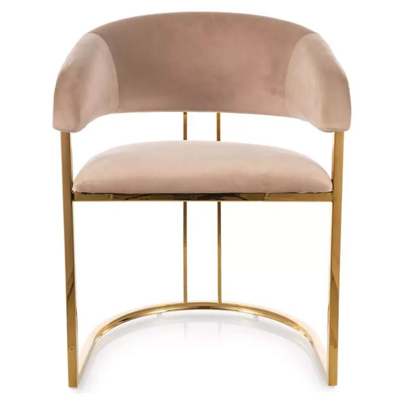 Chaise en velours beige avec structure dorée moderne en acier inoxydable TANGY
