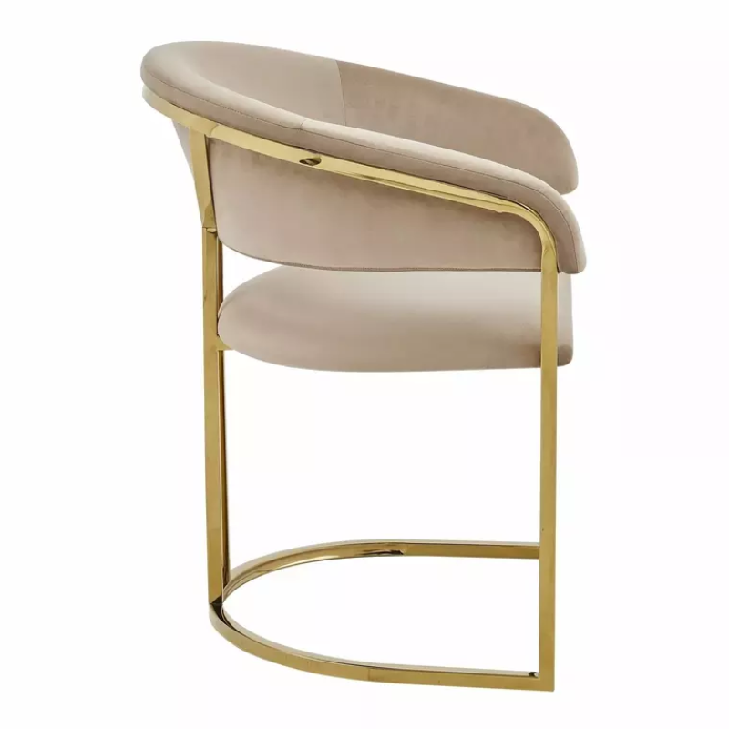 Chaise en velours beige avec structure dorée moderne en acier inoxydable TANGY