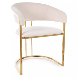 Chaise en velours beige avec structure dorée élégante en inox brillant TANGY