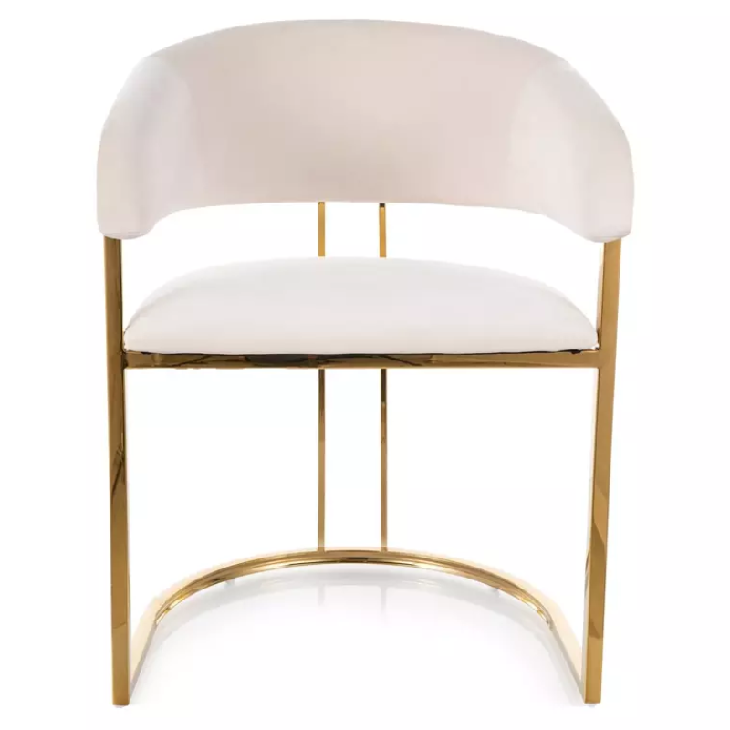 Chaise en velours beige avec structure dorée élégante en inox brillant TANGY