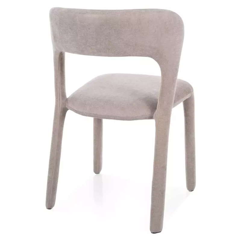 Chaise en tissu beige, forme minimaliste et dossier incurvé design tout tissu VASIA