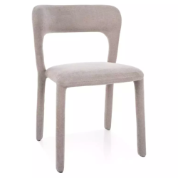 Chaise en tissu beige, forme minimaliste et dossier incurvé design tout tissu VASIA