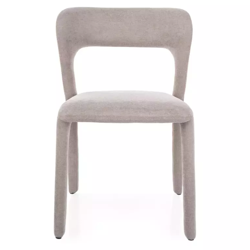 Chaise en tissu beige, forme minimaliste et dossier incurvé design tout tissu VASIA