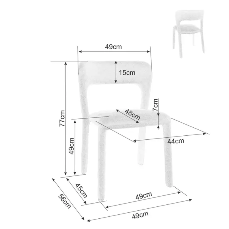 Chaise en tissu gris design arrondi doux et compact pour tous les espaces VASIA