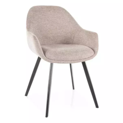 Chaise tissu beige avec accoudoirs design et structure métal noir mat MOLYNE