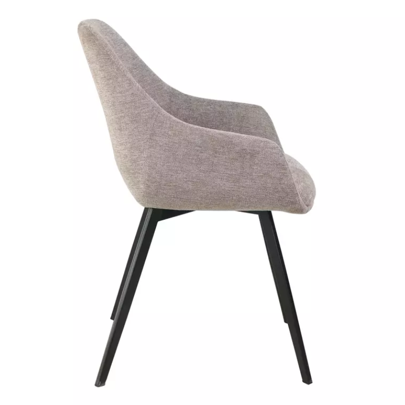 Chaise tissu beige avec accoudoirs design et structure métal noir mat MOLYNE