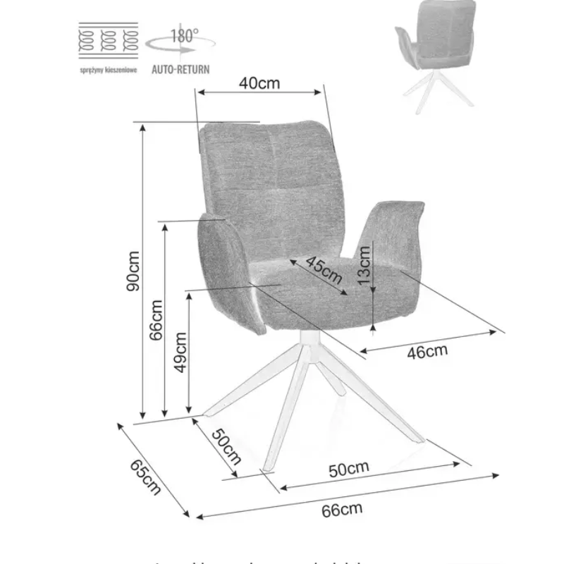 Chaise pivotante cappuccino tissu avec retour automatique et piètement noir POLYCA