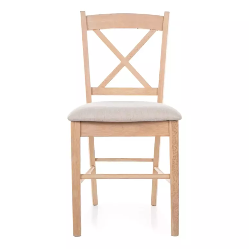 Chaise couleur beige clair en tissu et en bois chêne hévéa – MOUVY