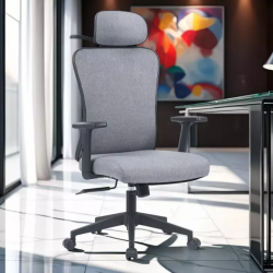 Chaise ergonomique tissu gris TILT multibloc, cintre intégré | LOONI