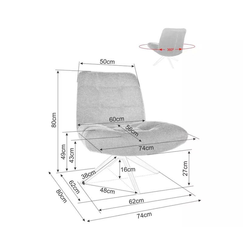 Fauteuil pivotant à 360° gris au design sobre et confortable - NASSI