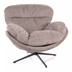 Fauteuil MARIA tissu beige ultra moelleux avec base métal noire pivotante 360°