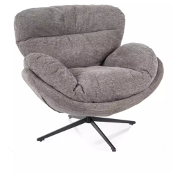 Fauteuil MARIA pivotant tissu gris et cocoon avec base métal noire et assise relax