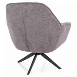 Fauteuil gris rotatif 360° tissu chic, base métal noir mat | RITANA