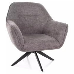 Fauteuil tissu gris rotatif 360° design élégant pied métal noir mat RITANA