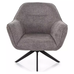 Fauteuil gris rotatif 360° tissu chic, base métal noir mat | RITANA