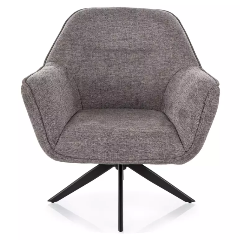 Fauteuil gris rotatif 360° tissu chic, base métal noir mat | RITANA