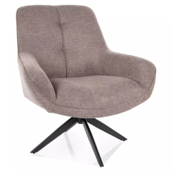 Fauteuil pivotant 360° tissu beige esprit lounge pied métal noir LUNES