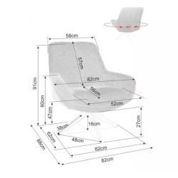Fauteuil pivotant 360° beige design avec piètement métal noir | LUNES