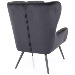 Fauteuil velours noir accoudoirs hauts design pied métal noir SALISE